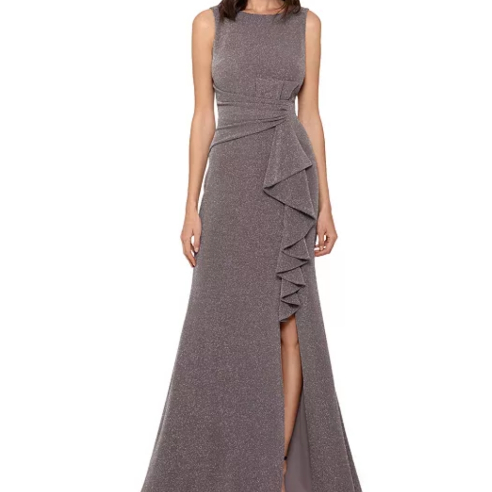 New 🆕 Betsy & Adam Gown Maxi Dress Metallic Glitter Fluid Sparkle Shine